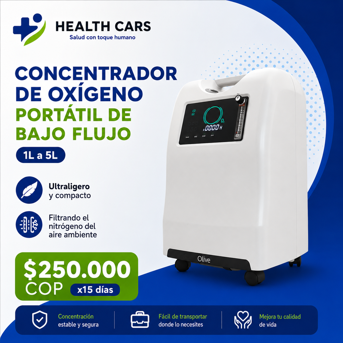Alquiler de Concentrador de Oxígeno - 15 días (Accesorios y domicilio incluidos)